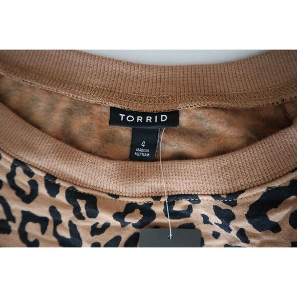 Torrid Women's Sz 4 Leopard Print Ultra Soft Fleece Raglan L/S Sweatshirt - Picture 5 of 8